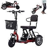 FANGZHL Elektro Dreirad,Elektromobil Seniorenmobil,Rollatoren Für Senioren,Elektromobil Klappbar,Faltbar/Leichter Und Bequemer,Inklusive Akku,Traglast 160Kg red